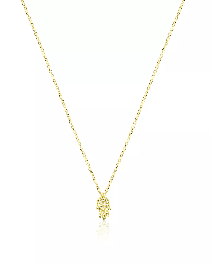 Meira T 14K Yellow Gold Diamond Hamsa Hand Pendant Necklace, 0.07 tcw
