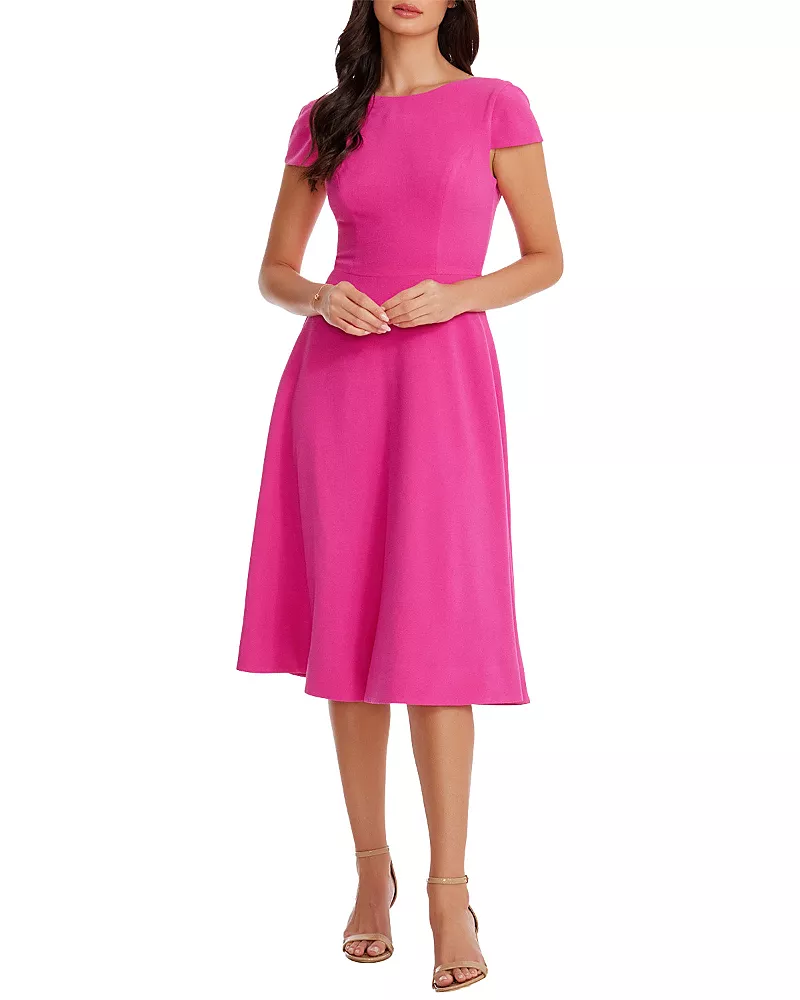 Dress the Population Livia Cap Sleeve Fit and Flare Midi Dress