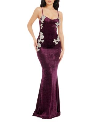 Dress the Population Giovanna Sweetheart Neck Velvet Crystal Applique Mermaid Gown