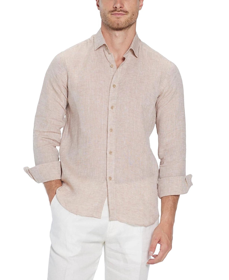 Moeva Harry Khaki Linen Shirt with Spread Collar