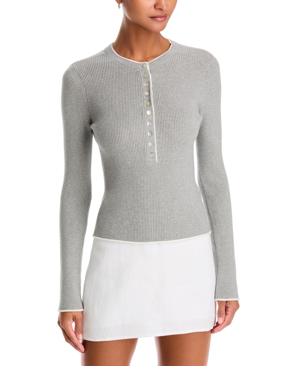 Emmeline Rib Knit Layered Henley Sweater