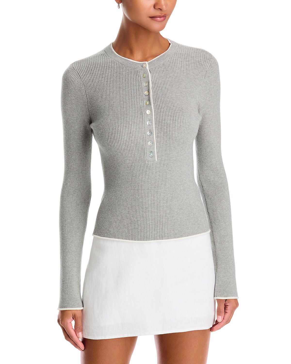 525 America Emmeline Rib Knit Layered Henley Sweater