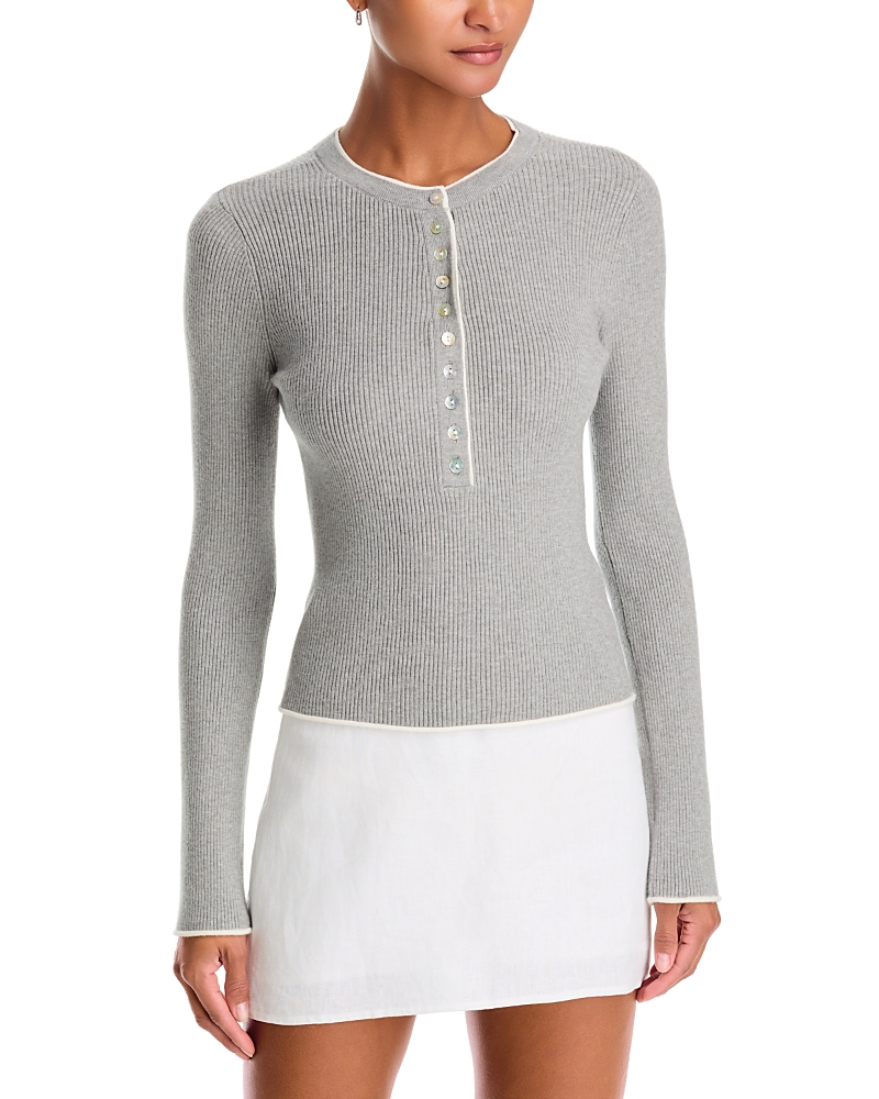 525 America Emmeline Rib Knit Layered Henley Sweater