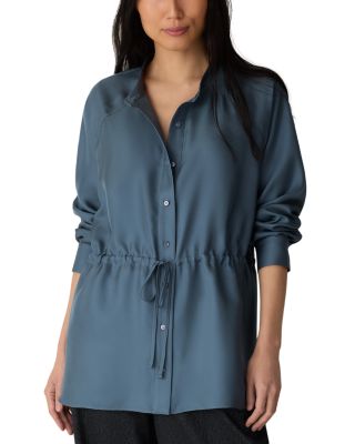 Silk Mandarin Collar Tie Waist Shirt