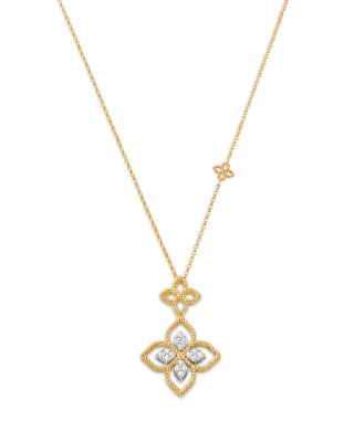 18K White & Yellow Gold Diamond Flower Pendant Necklace, 0.15 tcw