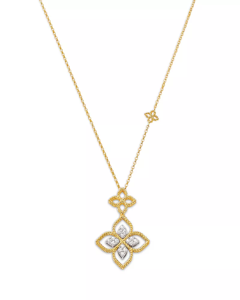 Roberto Coin 18K White & Yellow Gold Diamond Flower Pendant Necklace, 0.15 tcw