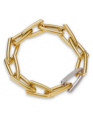 18K White & Yellow Gold Bold Gold Diamond Pav&eacute; Open Link Bracelet, 1.55 tcw