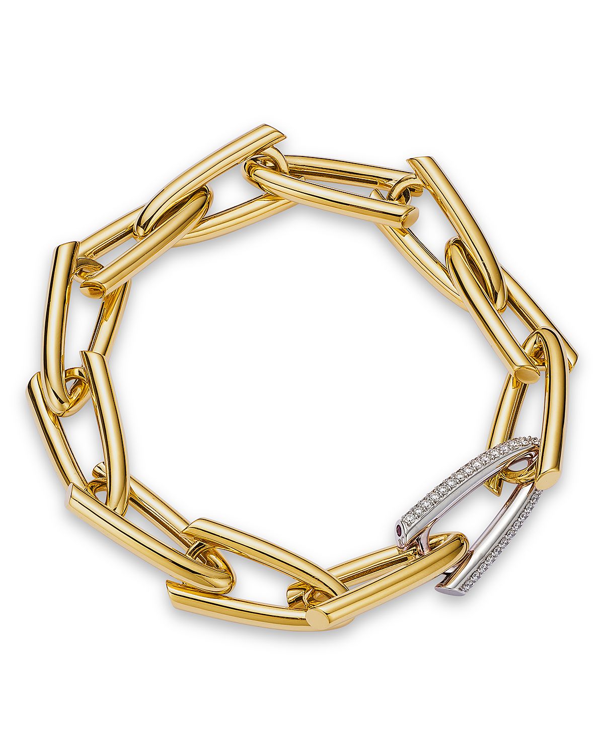 Roberto Coin 18K White & Yellow Gold Bold Gold Diamond Pave Open Link Bracelet, 1.55 tcw