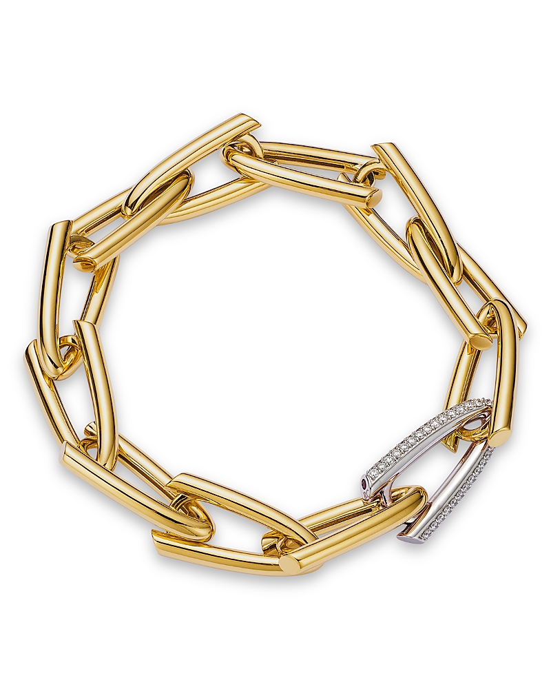 Roberto Coin 18K White & Yellow Gold Bold Gold Diamond Pave Open Link Bracelet, 1.55 tcw