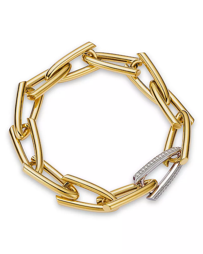 Roberto Coin 18K White & Yellow Gold Bold Gold Diamond Pave Open Link Bracelet, 1.55 tcw