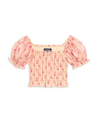 KatieJnyc Girls' Marlee Smocked Floral Puff Sleeve Top - Big Kid