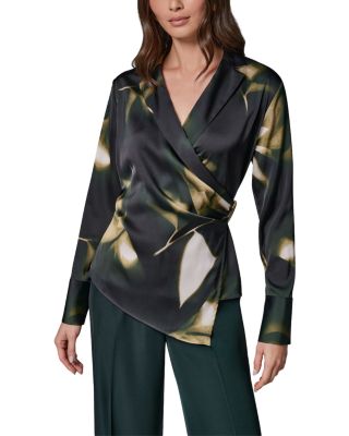 Printed Hardware Trim Side Ruched Blouse
