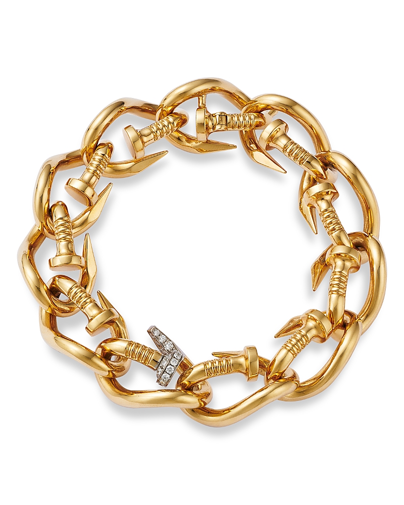 David Webb David Web Platinum & 18K Yellow Gold Tool Chest Diamond Hammered Bent Nail Bracelet