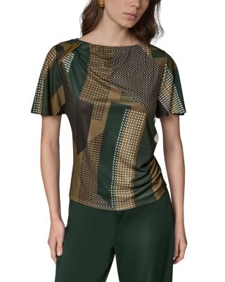 Printed Hardware Trim Ruched Top