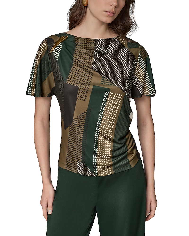 Donna Karan New York Printed Hardware Trim Ruched Top