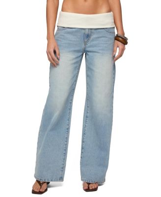  Knit Foldover Low Rise Baggy Jeans