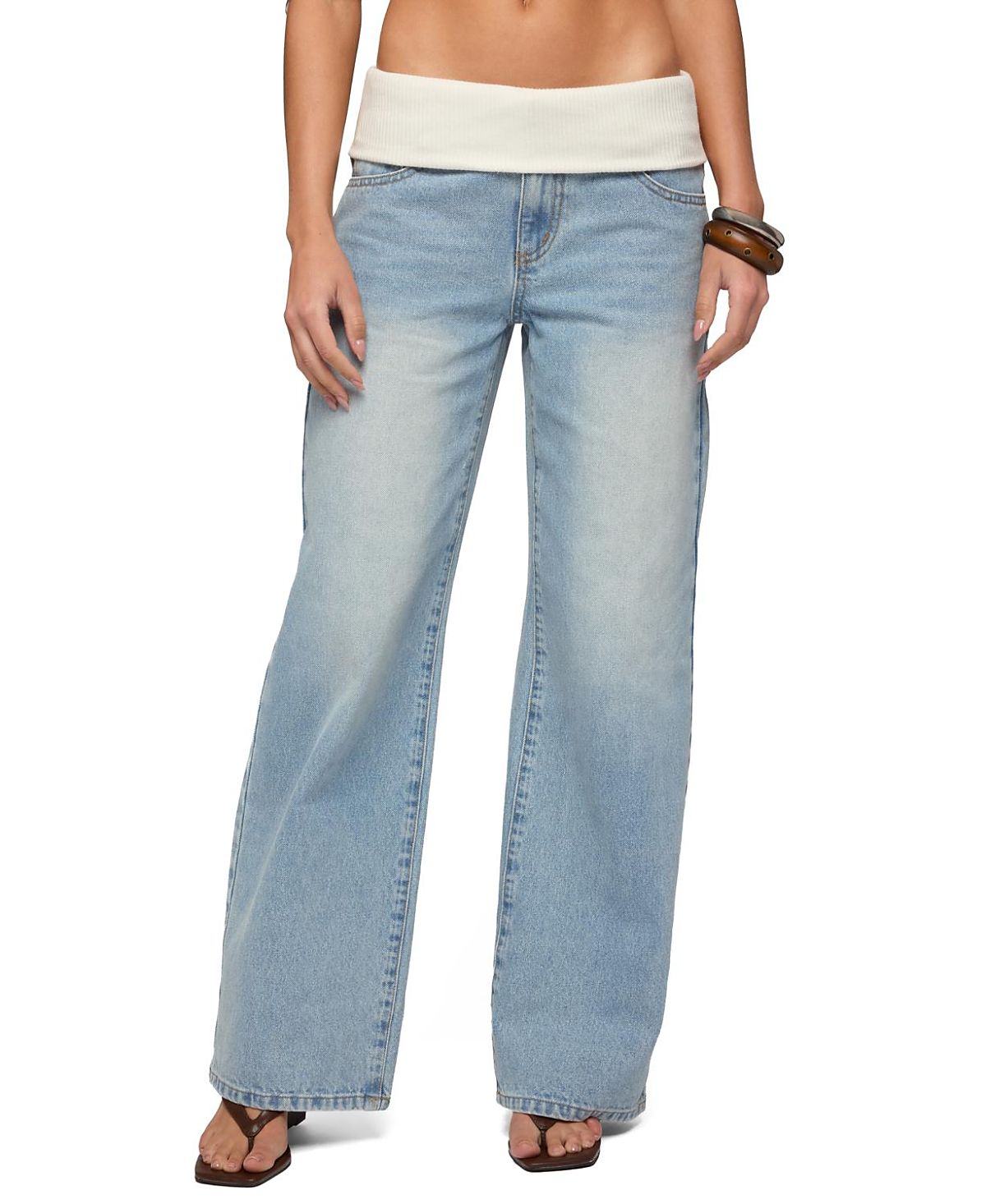 Edikted Knit Foldover Low Rise Baggy Jeans