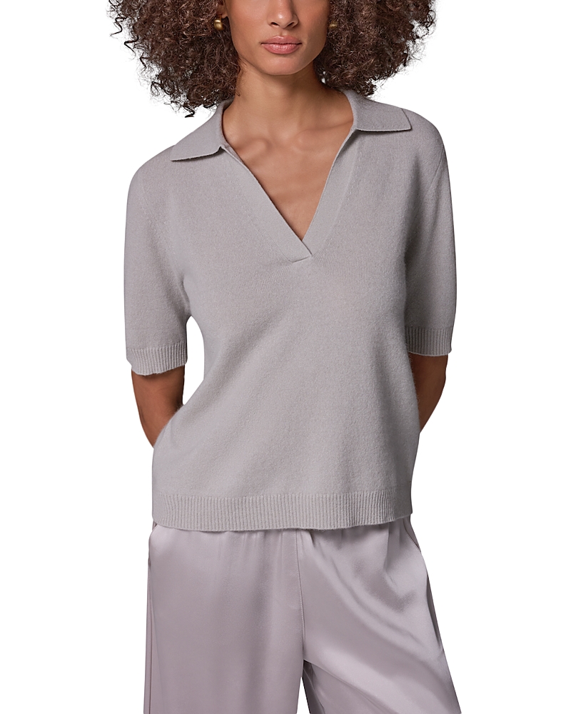 Donna Karan Weekend Cashmere Elbow Sleeve Polo Sweater
