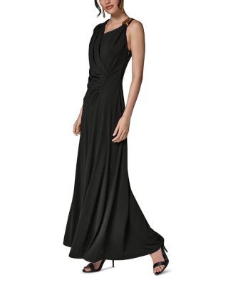donna karan dresses evening New York Asymmetrical Neck Draped Maxi Dress Size:16/S lace-up dress Boho Summer Dress - Satin flattering silhouette