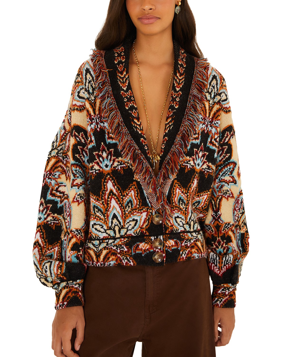 Tapestry Dream Knit Fringe Cardigan