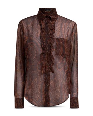 Ruffle Front Silk Shirt