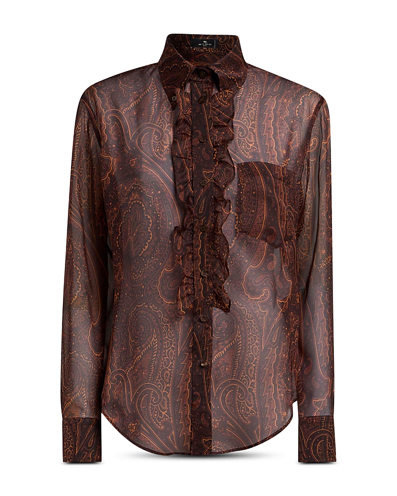 Etro Ruffle Front Silk Shirt