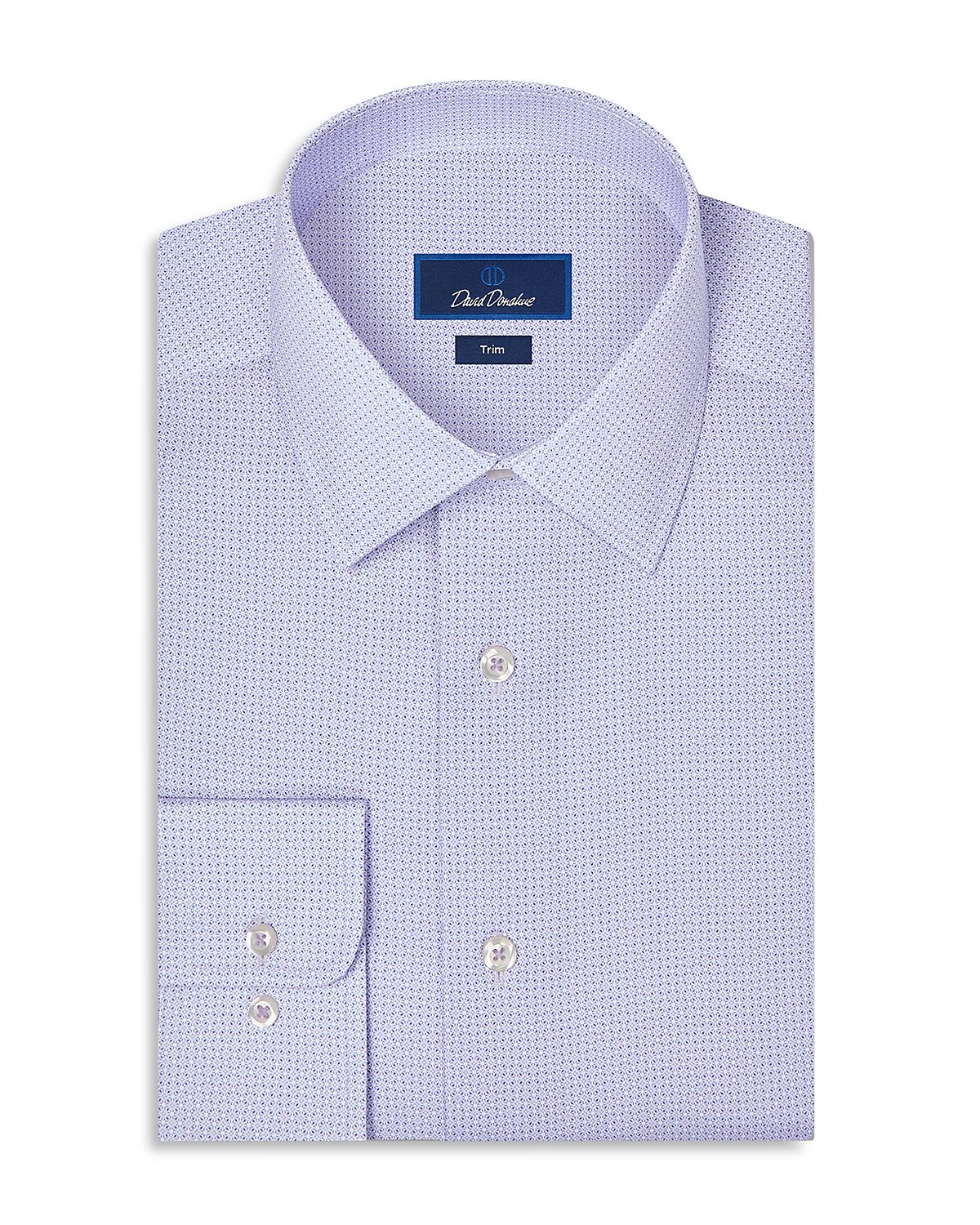 David Donahue Trim Fit Geo Print Cotton Dress Shirt