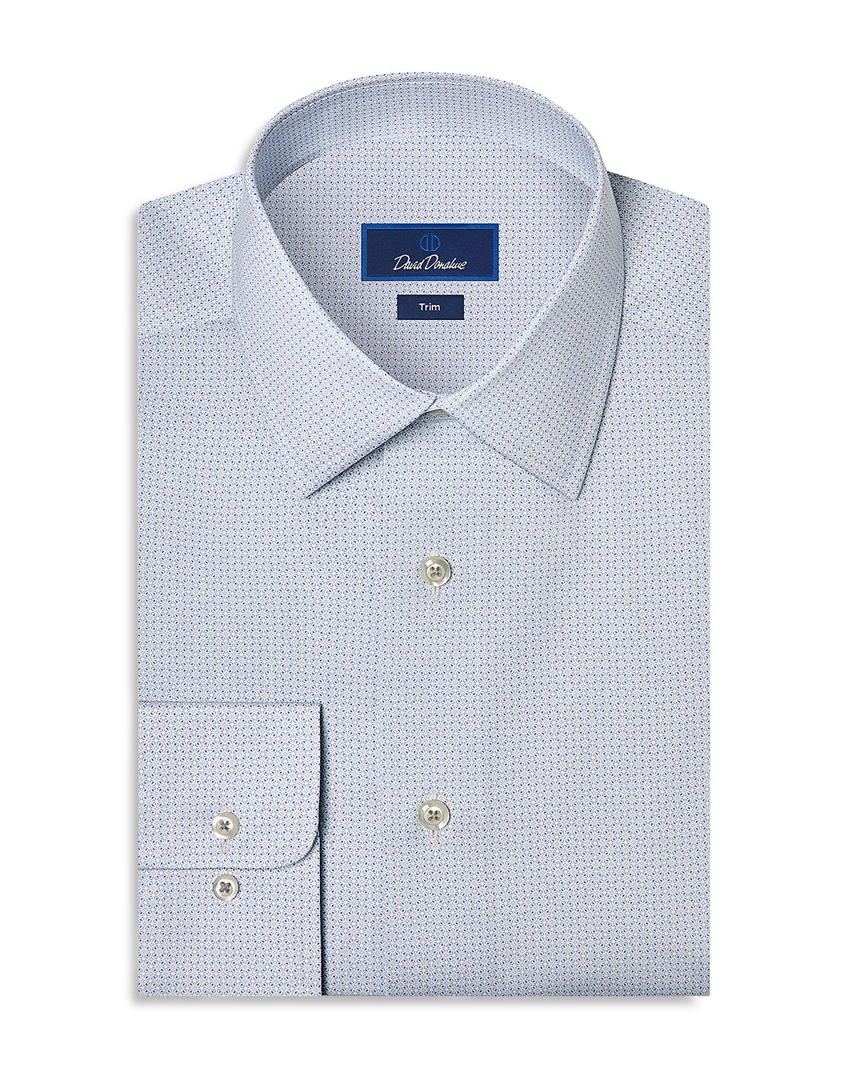 David Donahue Trim Fit Geo Print Cotton Dress Shirt