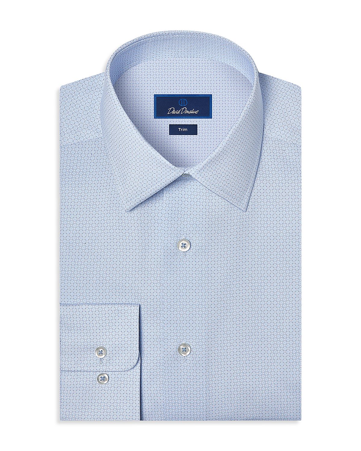 David Donahue Trim Fit Geo Print Cotton Dress Shirt