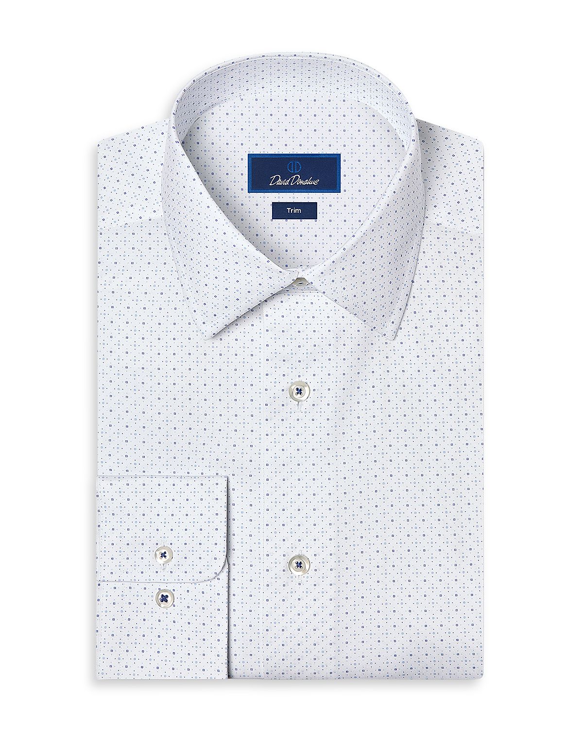 David Donahue Trim Fit Neat Print Cotton Blend Dress Shirt