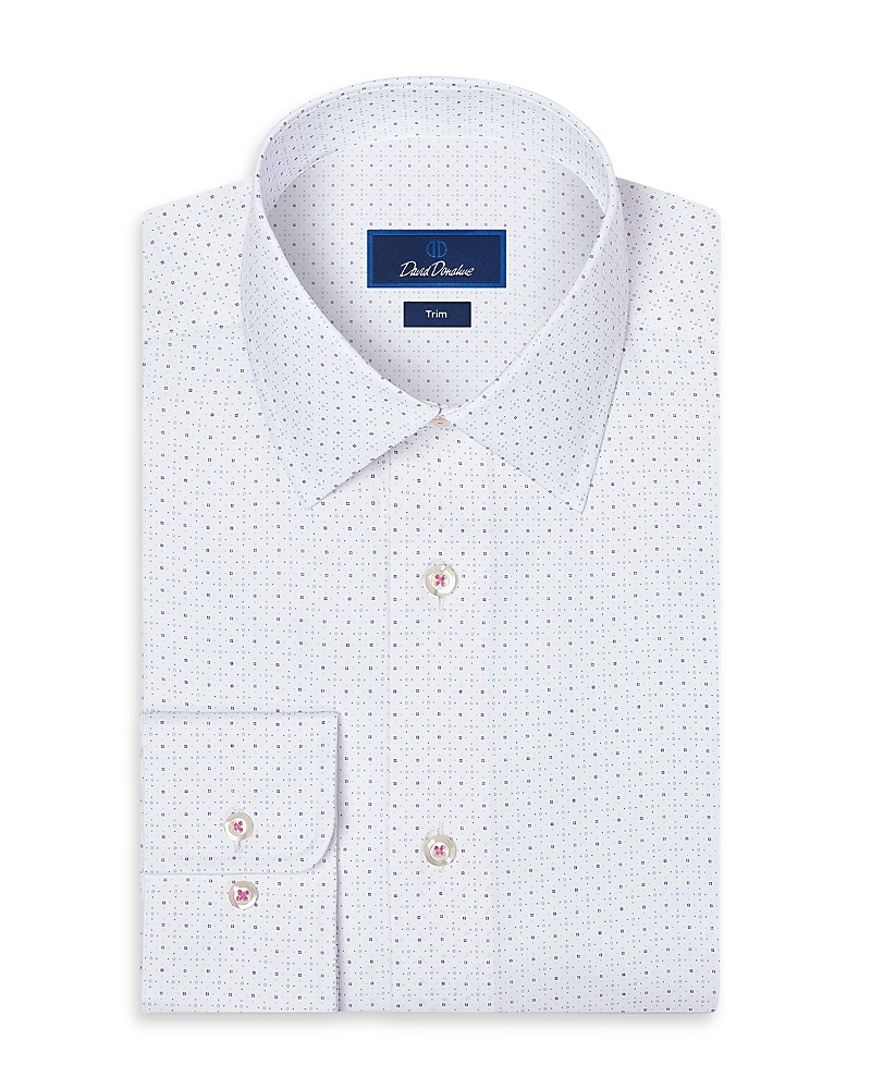 David Donahue Trim Fit Neat Print Cotton Blend Dress Shirt