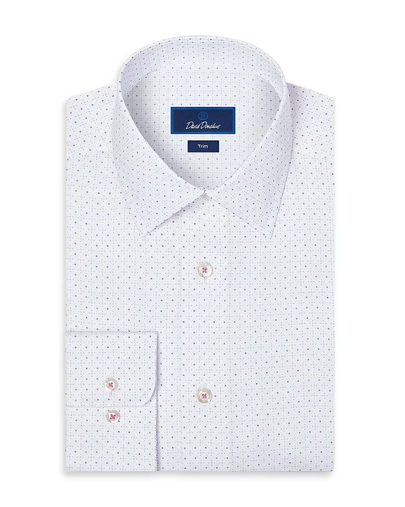 David Donahue Trim Fit Neat Print Cotton Blend Dress Shirt