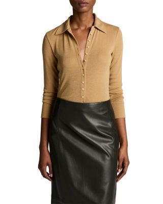 Collared Button Front Long Sleeve Top