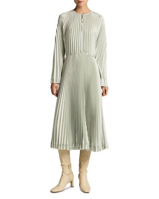 Pleated Long Sleeve Contrast Hem Dress