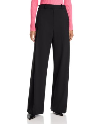 Pleat Front Wide Leg Wool Pants