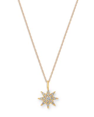 Diamond Starburst Pave Pendant Necklace in 14K Yellow Gold, 0.32 tcw