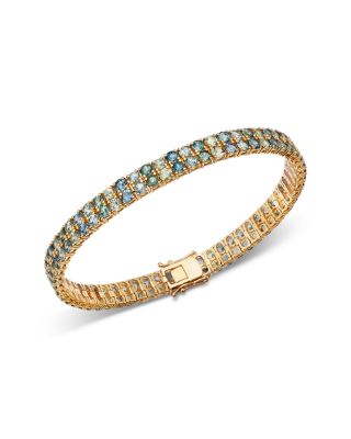 Montana Sapphire Ombre Double Row Tennis Bracelet in 14K Yellow Gold, 15.05 tcw