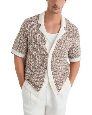 Penn Button Through Geometric Crochet Short Sleeve Cuban Shirt