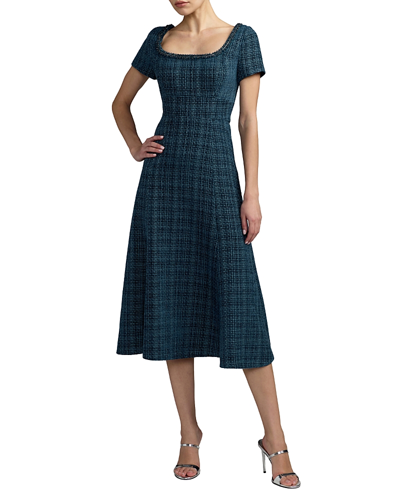 Mac Duggal Petite Short Sleeve Embellished Boucle Midi Dress