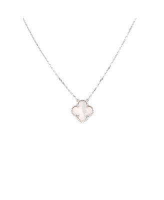  Vintage Alhambra Pendant Necklace 18K White Gold and Mother of Pearl, 16.5"