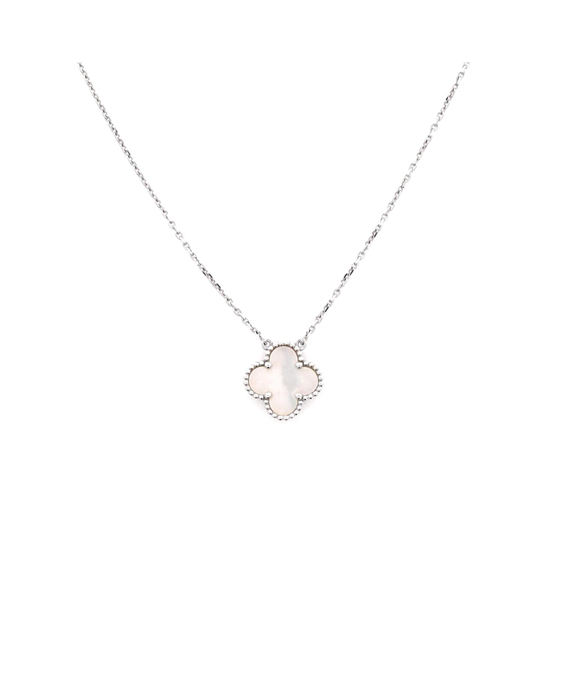 Pre-Owned Van Cleef & Arpels Vintage Alhambra Pendant Necklace 18K White Gold and Mother of Pearl, 16.5