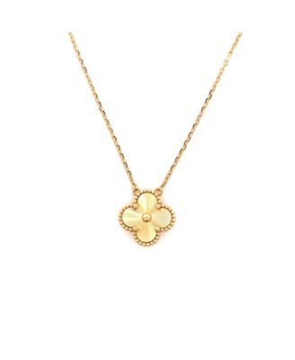  Vintage Alhambra Pendant Necklace Guilloche 18K Gold, 16.25"