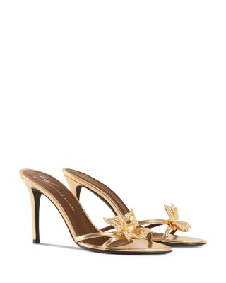 Women's Metallic Leather Swarovski Stiletto Sandals