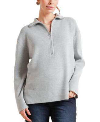 Nom Maternity Blaire 3/4 Zip Maternity Sweater In Grey