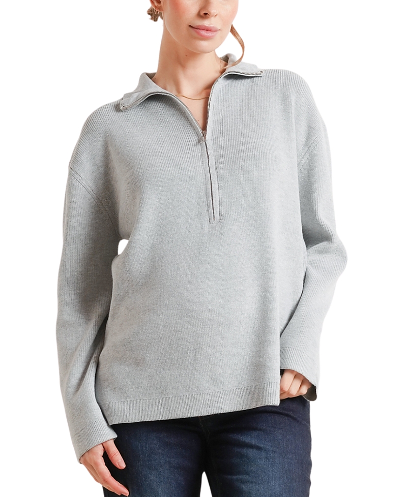 Nom Maternity Blaire 3/4 Zip Maternity Sweater In Grey