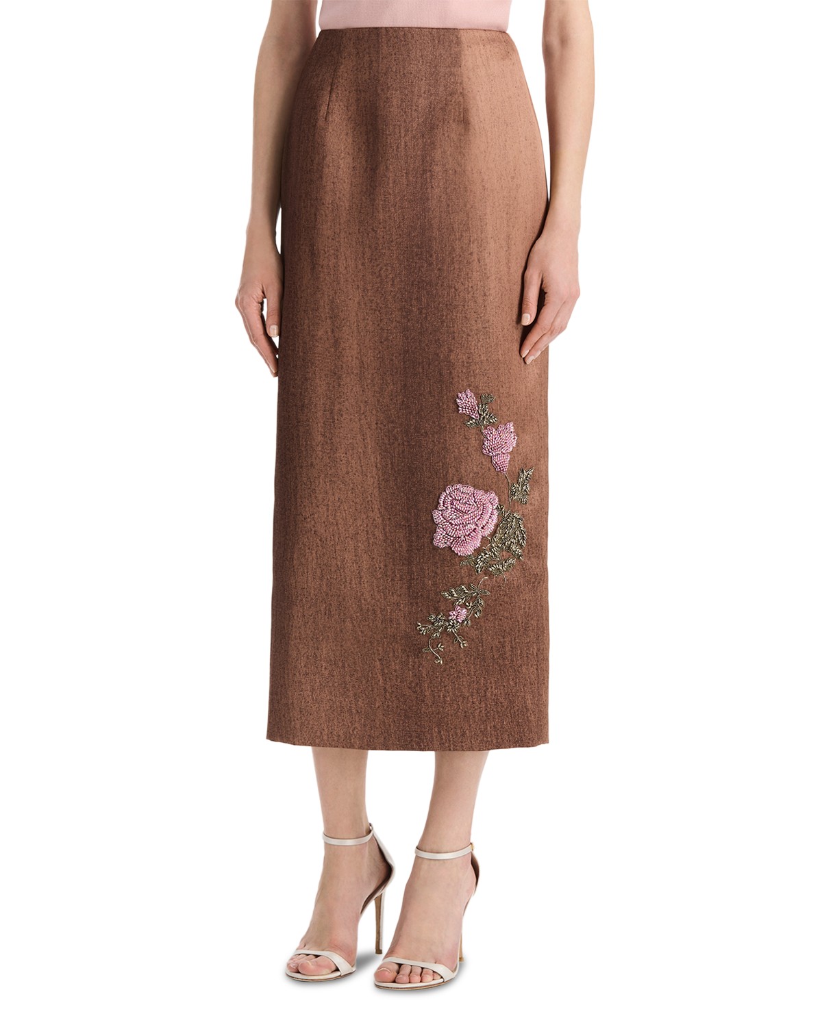 Oscar De La Renta Oscar de la Renta Embellished Satin Skirt in Cigar