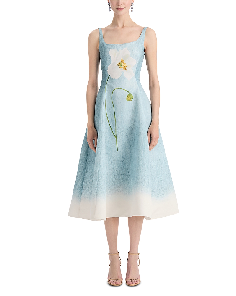 Oscar de la Renta Sleeveless Scoop Neck Peony Faille Day Dress