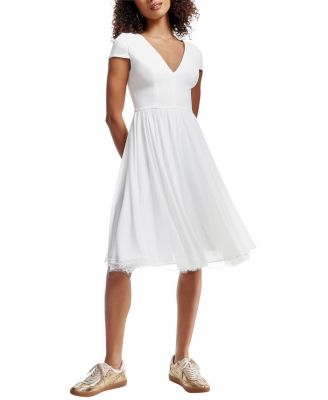 Dress the Population Corey Deep V-Neck Lace Trim Midi Dress