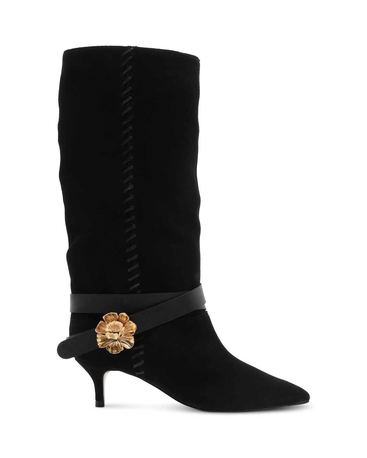 Women's Kitten Belted Suede Boots