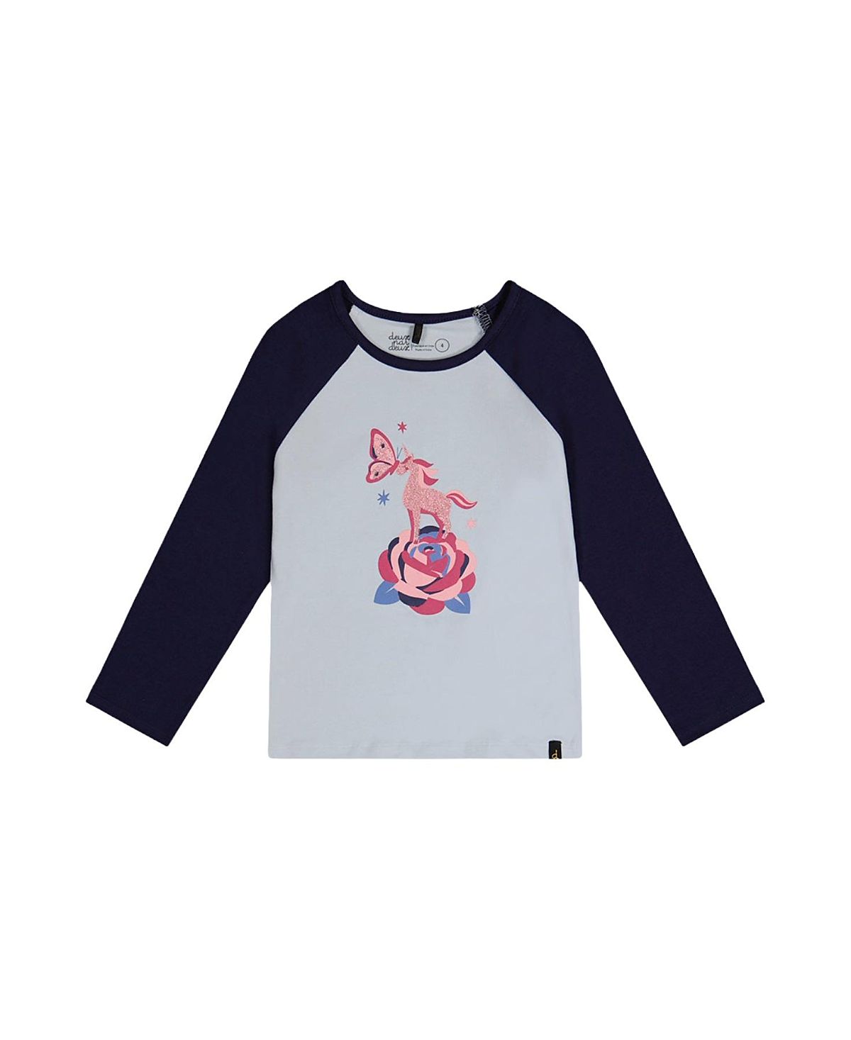 Deux par Deux Girls' Contrast Raglan Organic Cotton Crew Neck T-Shirt - Little Kid